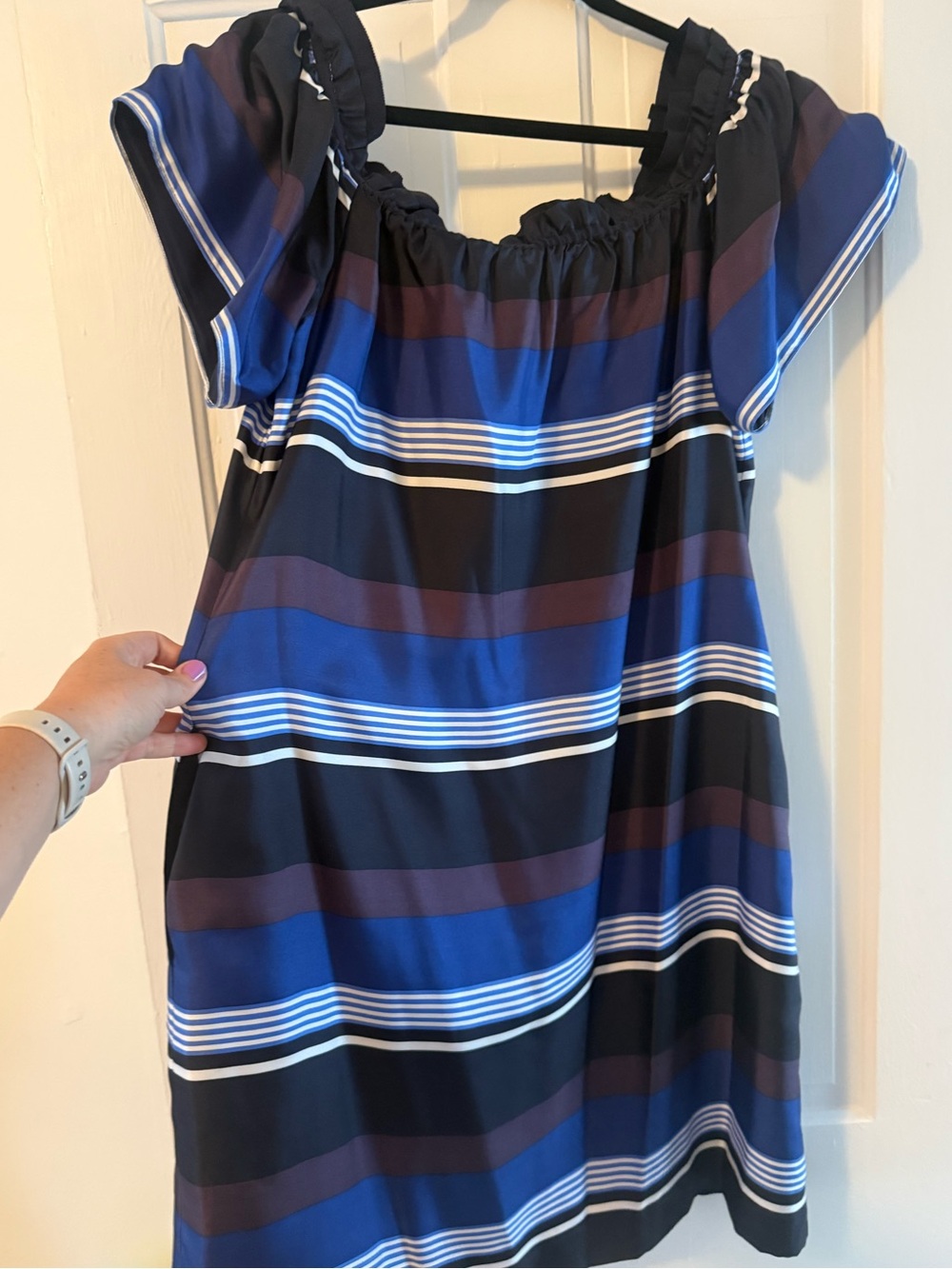 Banana Republic Navy and Black Striped Silk Dress